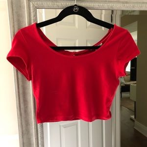 Red crop top with open back